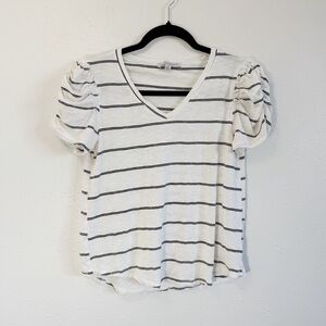 Green Envelope Black‎ and White Striped V-Neck Top